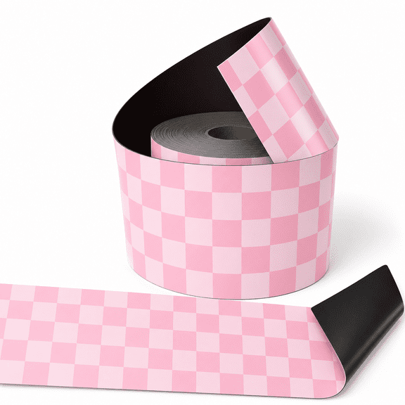 Pink Checkerboard Border Roll, 48 Ft X 2.75 In, Bulletin Board Decor