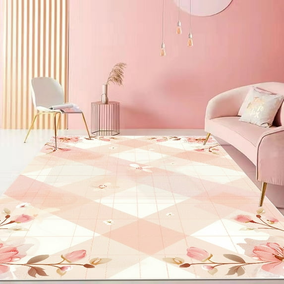 Pink Checkerboard Rugs Minimalist Bedroom r Bedside Carpet Home r Light Luxury Living Room Floor Ma