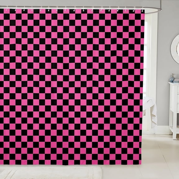 Pink Checkerboard Shower Curtain for Bathroom Decor Plaid Geometric Bath Curtain for Boys Girls Retro Classic Bathroom Accessories for Stalls Bathtubs Polyester 72"W x 72"L (Pack of 1)