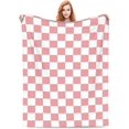 Pink Checkerboard Throw Blanket Soft Cozy Plush Warm Fleece Blanket for