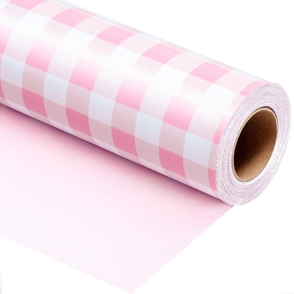 Pink Checkerboard Wrapping Paper, Gift Wrap for Birthday, Valentines, Mothers day, Graduation, Wedding, Fathers Baby Shower, Christmas (17in x 32.8ft)