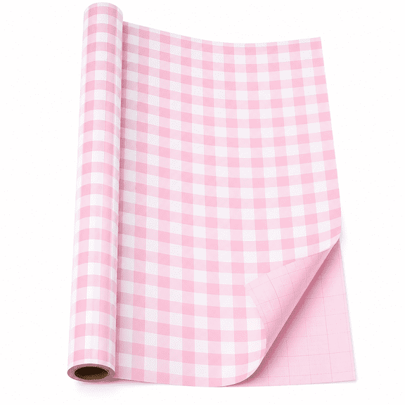 Pink Checkerboard Wrapping Paper Roll, 17 in x 32.8 ft Gift Wrap with Cutting Gridlines for Birthdays, Weddings, Showers and Holidays