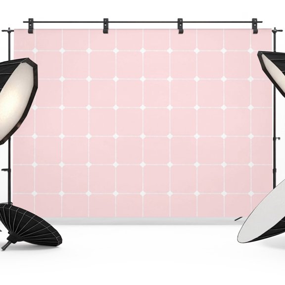 Pink Checkered Backdrops for Photography, Modern Minimalist Geometric Grid Lines Plaid Fabric Photo Background Sturdy Studio Props for Photo Studio, Video Recording, Booth & Photoshoot 7x5ft