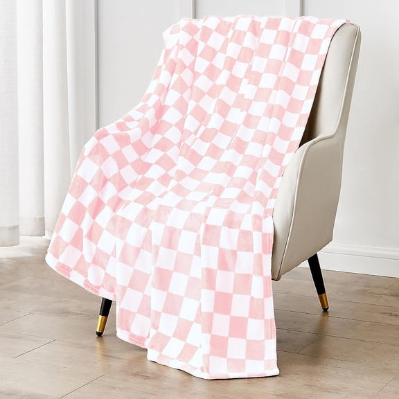Pink Checkered Blanket, Ultra Soft Fleece Checkered Throw Blanket for Couch Bed and Travel, Luxury Pink Throw Blankets for All Seasons (Pink, 60"x80")