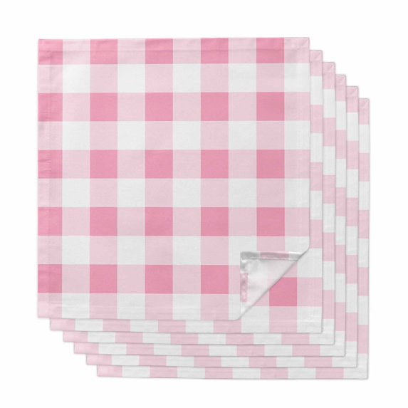 Pink Checkered Cloth Napkins, Pink White Buffalo Plaid Washable and Reusable Dinner Napkins Set of 6, Table Napkin for Kitchen Party Birthday Wedding Hotel Housewarming 20"x20"