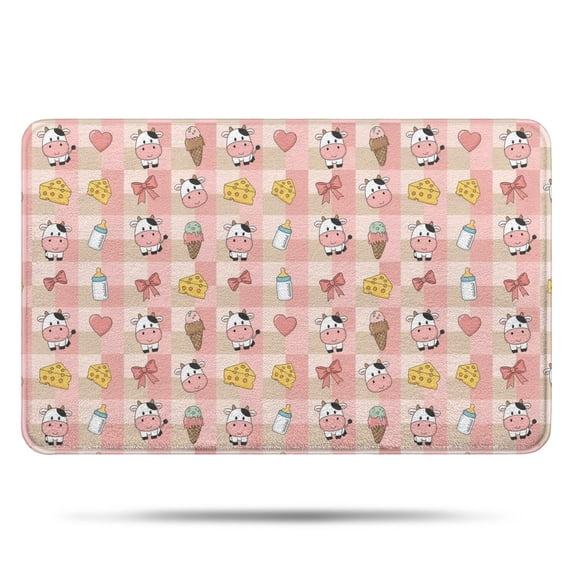 Pink Checkered Cow Pattern Bathroom Rugs Mat,Non Slip Microfiber Bathroom Rug,Rubber Backing,Soft Bathroom Mats for Bathroom Floor,Tub and Shower,17x27in(43x68cm)