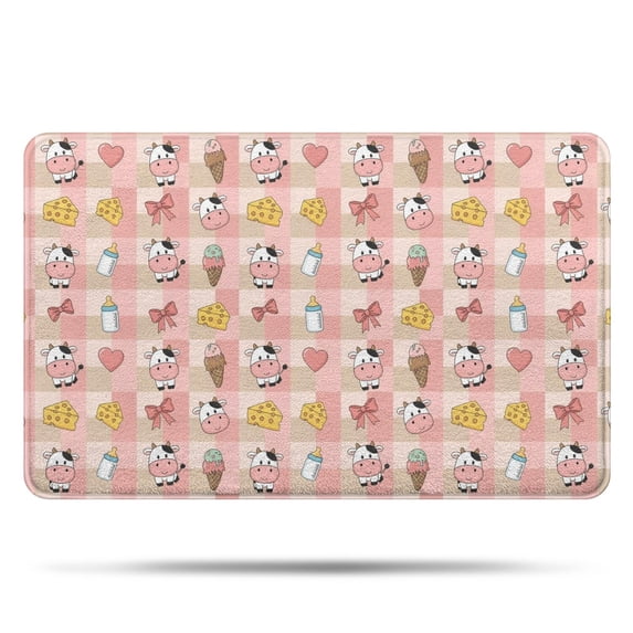 Pink Checkered Cow Pattern Bathroom Rugs Mat,Non Slip Microfiber Bathroom Rug,Rubber Backing,Soft Bathroom Mats for Bathroom Floor,Tub and Shower,20x32in(50x80cm)