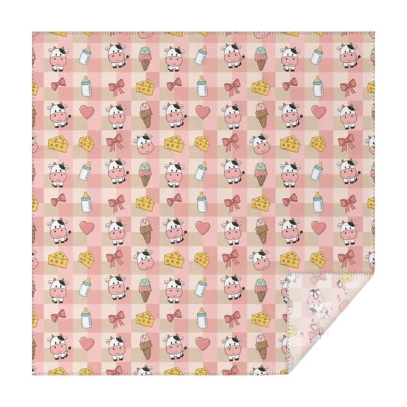 Pink Checkered Cow Pattern Square Tablecloth,Waterproof Square Table Cover,Wipeable Spillproof Washable Table Cover for Home Kitchen Party Decor 42"X42"(107x107cm)