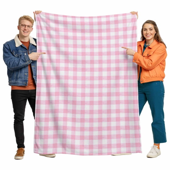 Pink Checkered Flannel Blanket for Bed,Travel and Camping, Farmhouse Classic Super Soft Cozy Blanket for All Seasons 60"x80"