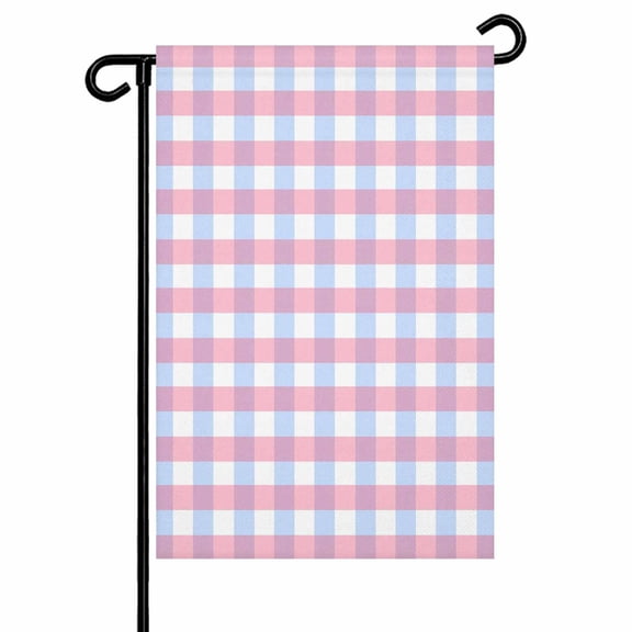 Pink Checkered Garden Flag 12x18 Inch Blue Pink Plaid Checkered Modern Country Style Double Sided Small Decorative Garden Flags for Outside, Outdoor Yard Porch Lawn Decoration