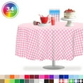 thumbnail image 1 of Pink Checkered Gingham 12 Pack Standard Disposable Plastic Party Tablecloth 84" Inch Round Table Cover By Zimpleware, 1 of 6