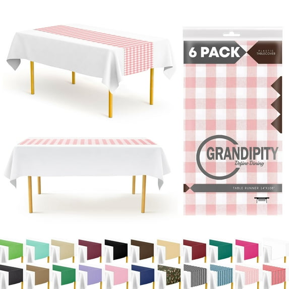 Pink Checkered Gingham 6 Pack Premium Disposable Plastic Table Runner 14 x 108 Inch. Decorative Table Runner for Dinner Parties & Events, Decor By Gr