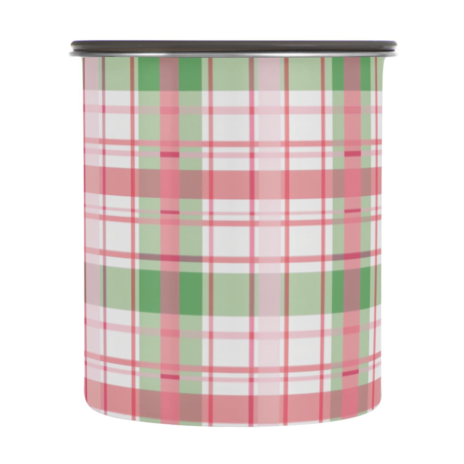 Pink Checkered Grid Airtight Coffee Bean Canister 30oz Food Storage Containers with Lids For Gournd, Tea, Sugar, Flour, Rice, Cereal, Candy Cookie Jar