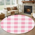 thumbnail image 1 of Pink Checkered Large Round Rug 8 FT, Non Slip Living Room Area Carpet, Pink White Buffalo Plaid Washable Soft Circle Rug Non-Shedding Floor Carpet for Bedroom Office Dining Room, 1 of 9