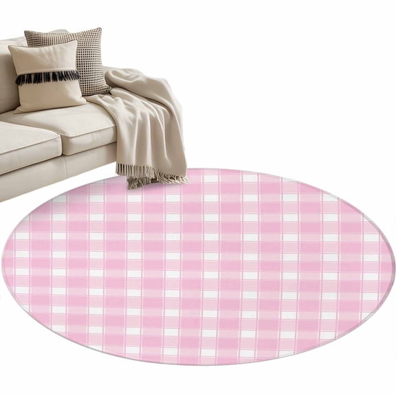 Pink Checkered Round Rug 3ft Washable Circle Entryway Rugs Non Slip Farmhouse Plaid Buffalo Elegant Area Rug Indoor Floor Carpet for Bedroom Kitchen Living Room Home Office Dining Room Nursery