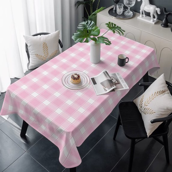Pink Checkered Table Cloth Waterproof Tablecloths, Farmhouse Plaid Buffalo Elegant Tablecloth Dining Table Cover for Kitchen Party Tabletop Outdoor, Rectangle Tablecloth 60x120 Inch