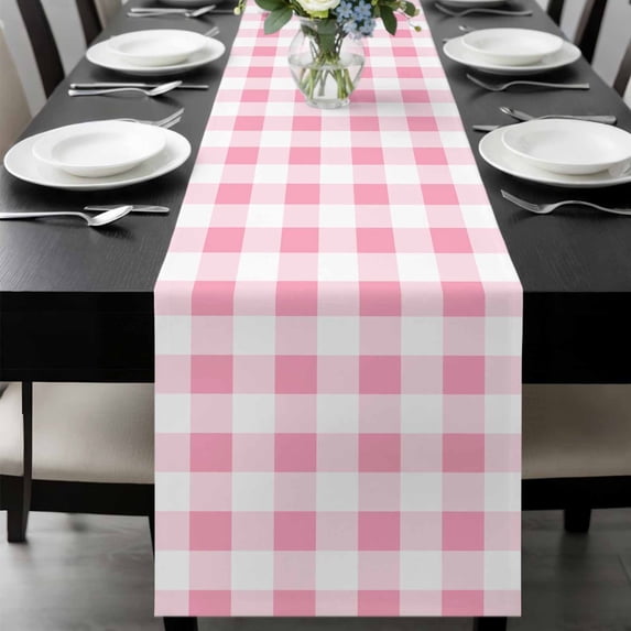 Pink Checkered Table Runner 72 Inches Long, Pink White Buffalo Plaid Kitchen Coffee Dining Table Decoration for Home Party Birthday Wedding Home Decor 18x72 Inches