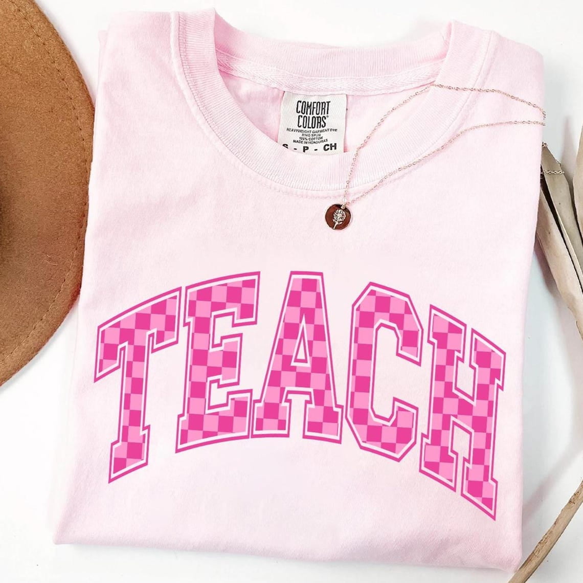 Pink Checkered Teacher Shirt For Teacher, Retro Teach Tee, Teacher ...