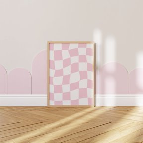 Pink Checkered Wavy Print, Retro Wall Art, Unframed Paper Poster 8x10in