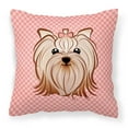 thumbnail image 1 of Pink Checkered Yorkie / Yorkshire Terrier Fabric Decorative Pillow, 1 of 4