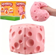 Pink Cheese Cube Squishy Block, Soft EVA Slow Rising Food Fidget Toy Sensory Stress Relief Squeeze Toy for Desk Decor Party Birthday Gift