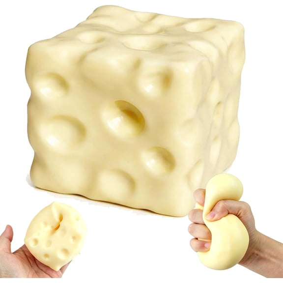 Pink Cheese Squishy Cube Block, Squeeze Cheese Squishy for Adults & Teens - Squeeze Luck Cheese Squishy Skin Soft, Sensory Stress Ball Squeeze Toys for Stress Relief (Yellow-1pcs (6cm))