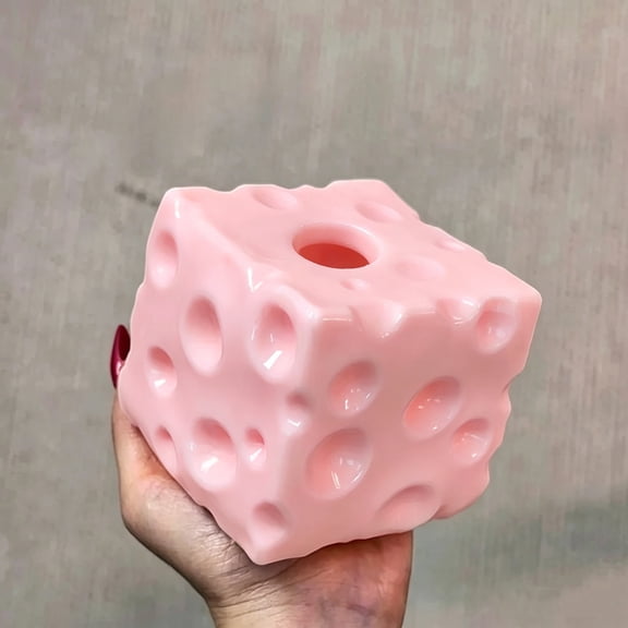 Pink Cheese Squishy Fidget Toy, Empty Cheese Block Squeeze Toy for DIY Vaeline Fill, Soft TPR Stress Relief Squish Ball Making Shell, Cute Food Shaped Anxiety Relief Sensory Toy for Kids & Adults