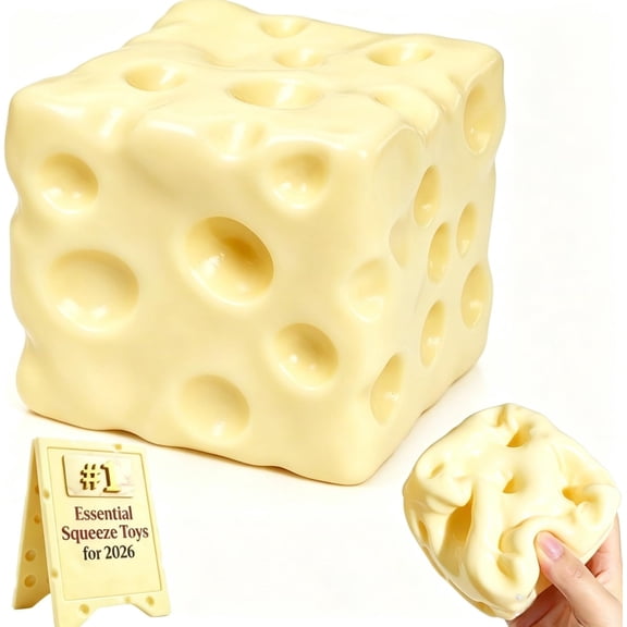 Pink Cheese Squishy, Squeeze Soft Cheese Luck Squishy Skin Slow Rising Sensory Stress & Anxiety Relief Fidget for Adults Gift Novelty Anxiety Calming Desk Party Favors (A-Cheese-Yellow)