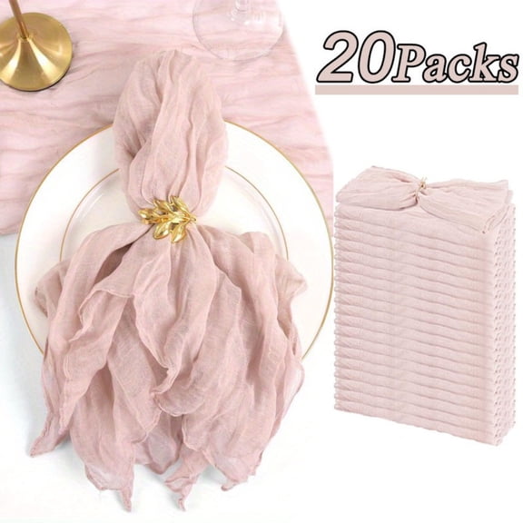 Pink Cheesecloth Napkins, 20 Pack 21x21 Inch Reusable Cloth Dinner Napkins in Pale Pink for Wedding, Thanksgiving, Baby Shower, and Fall Party Decor