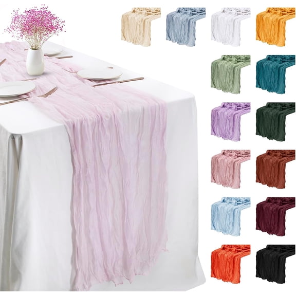 Pink Cheesecloth Table Runner 72 Inches Long Chiffon Gauze Fabric Sheer Cheese Cloth for Dresser Birthday Wedding Dining Room Summer Boho Decoration 1 Pack - 6FT