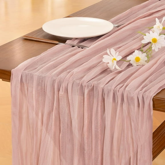 Pink Cheesecloth Table Runner Summer Boho Rustic Gauze Dusty Pink Farmhouse 35*118 inch Cheese Cloth Runner for Wedding Party Baby Shower Birthday Home Decor Holiday Decorations