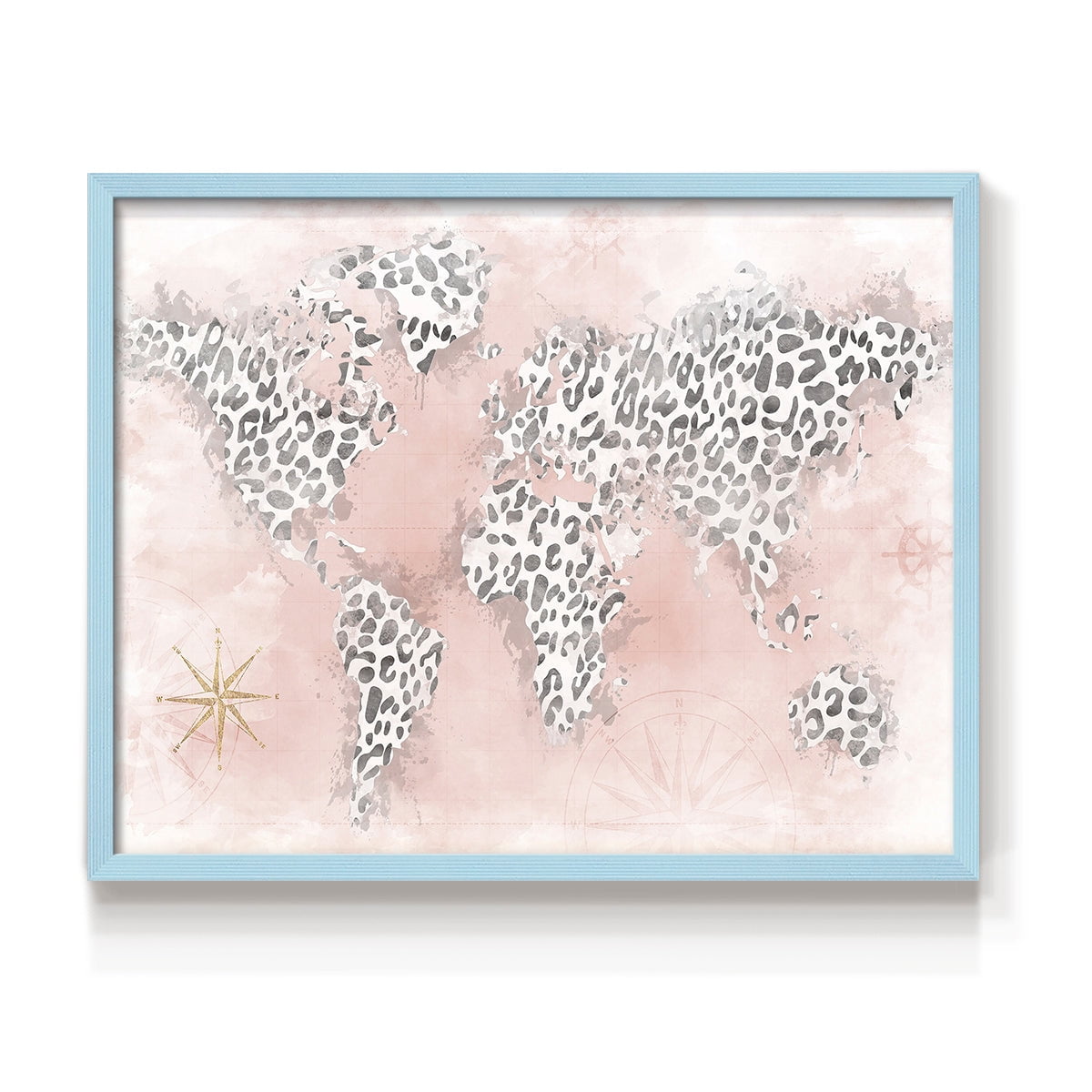 Pink Cheetah Map by Natalie Carpentieri - Restickable Framed Giclée Print