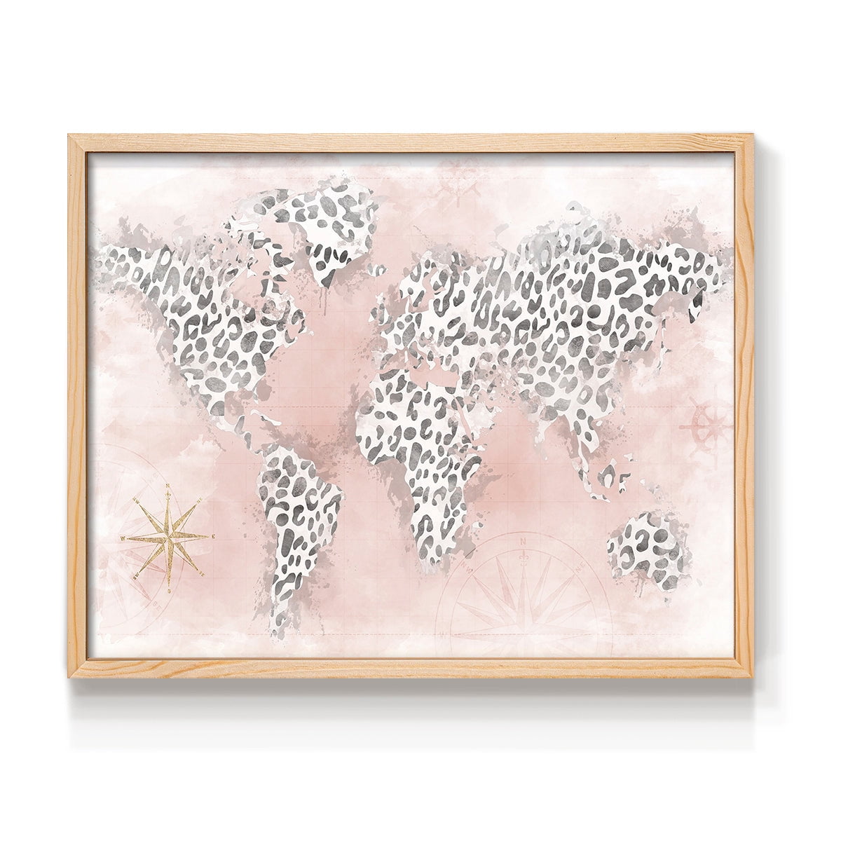 Pink Cheetah Map by Natalie Carpentieri - Restickable Framed Giclée Print