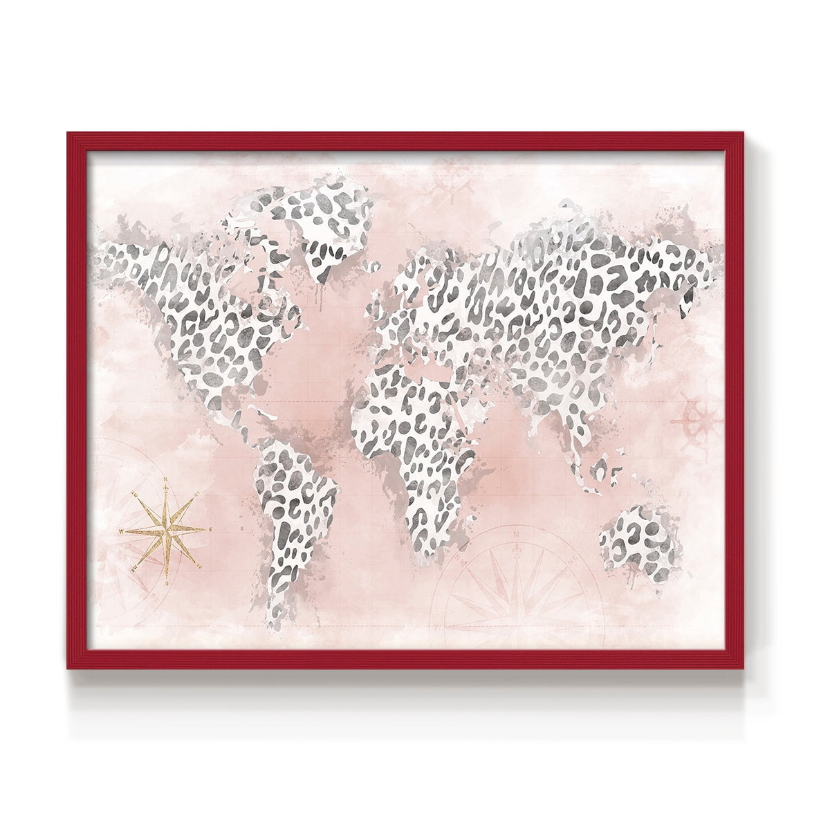 Pink Cheetah Map by Natalie Carpentieri - Restickable Framed Giclée Print