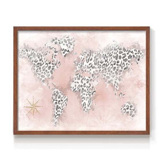 Pink Cheetah Map by Natalie Carpentieri - Restickable Framed Giclée Print