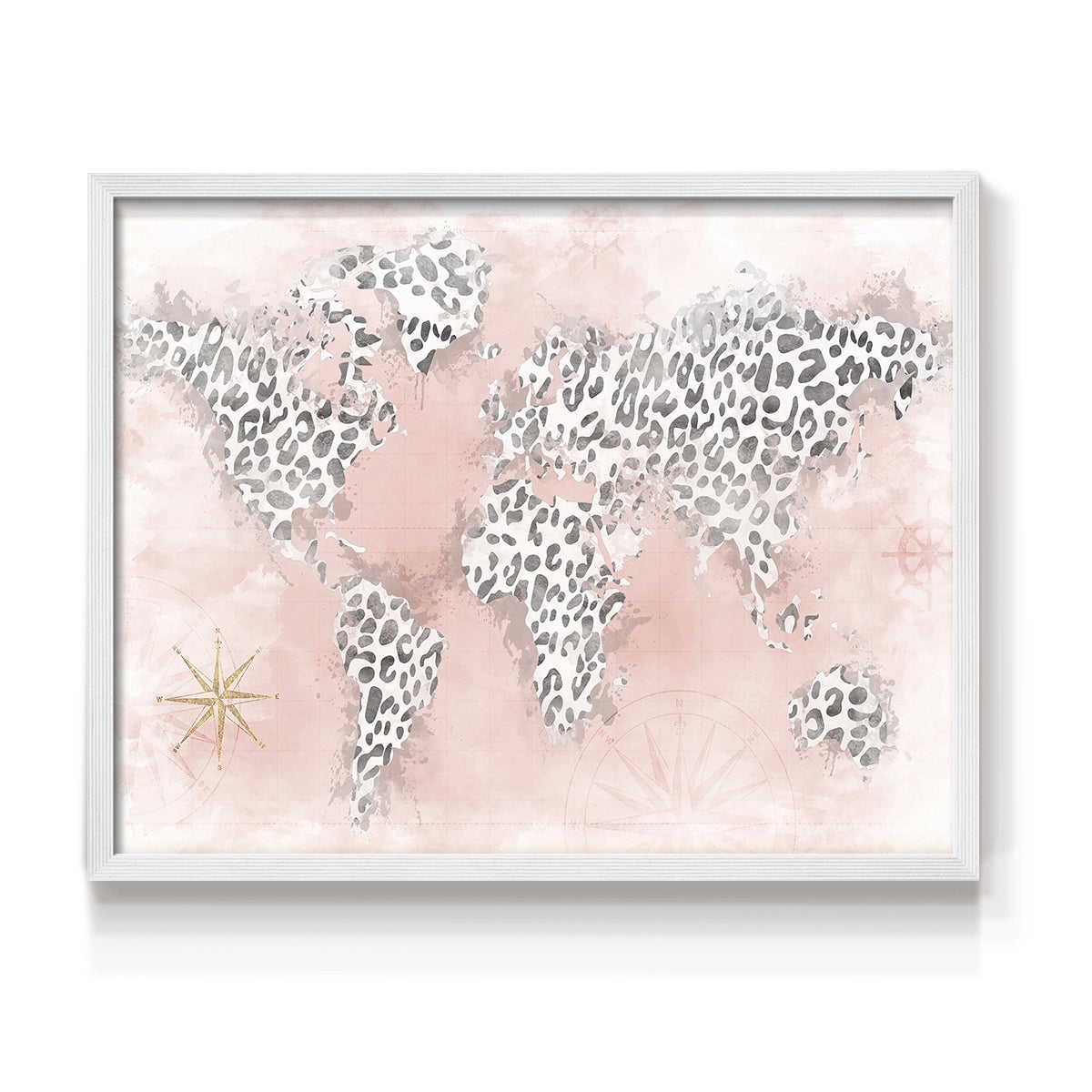 Pink Cheetah Map by Natalie Carpentieri - Restickable Framed Giclée Print