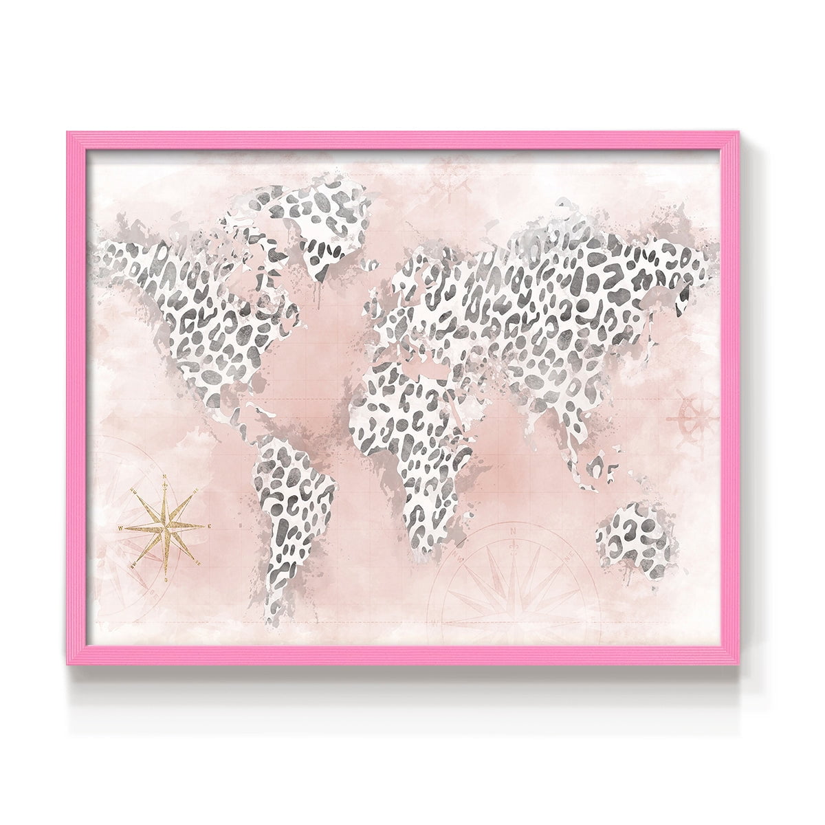Pink Cheetah Map by Natalie Carpentieri - Restickable Framed Giclée Print