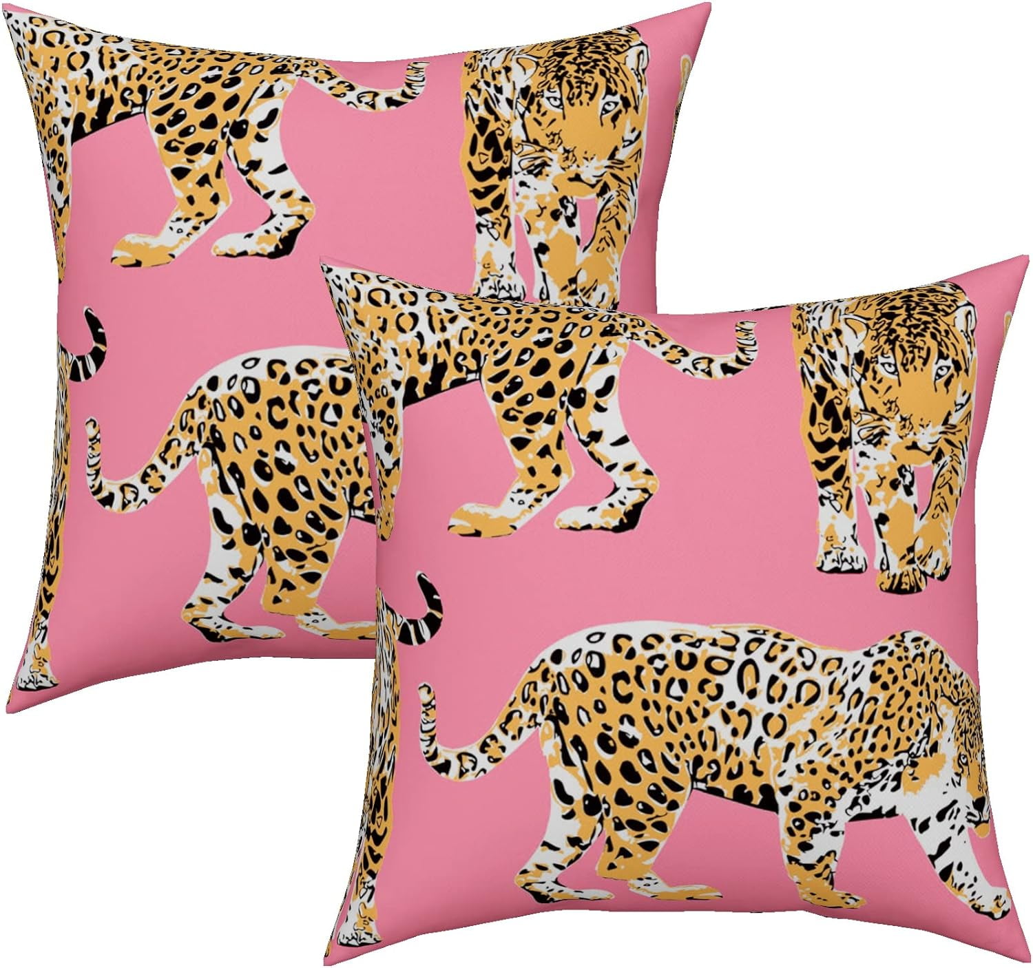Pink Cheetah Print Linen 18" x 18" Pillow Covers Set of 2