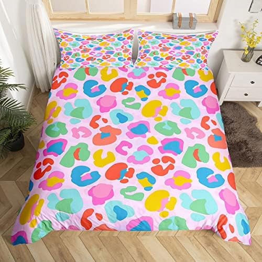 Pink Cheetah Print Duvet Cover Queen Chic Leopard Bedding Set Jungle