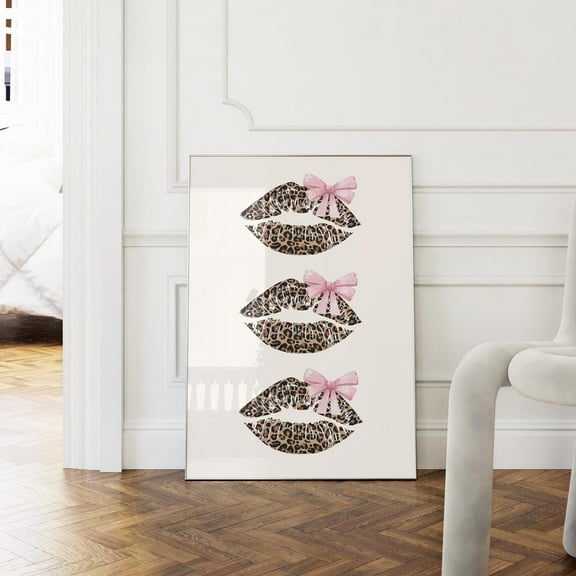 Pink Cheetah Print Trendy Retro Kiss Print Poster Dorm Room Wall Art Cute Prints Leopard Girly Room Decor Girls Bedroom Wall Art, Modern Wall Decor, 16x24 UNFRAMED