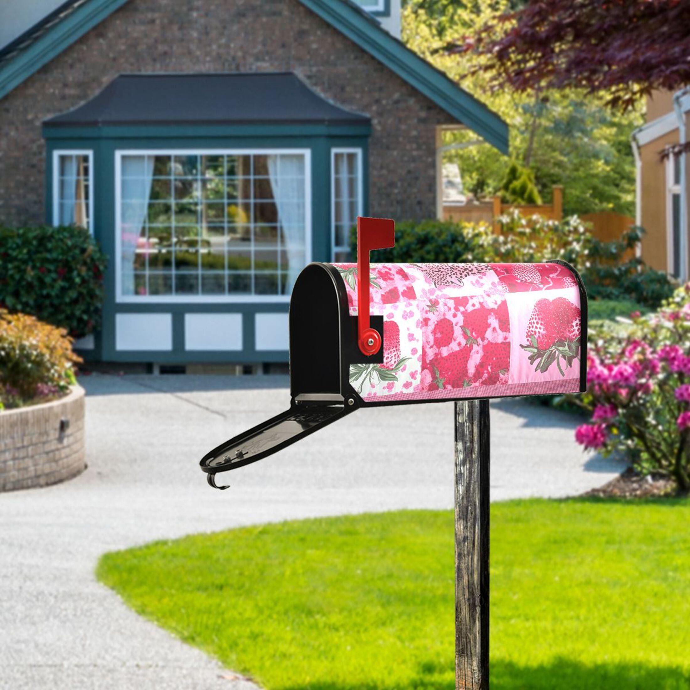 Mailbox Post Wraps Pink Cheetah Strawberries Mailbox Cover Magnetic Standard Size Post Box ...
