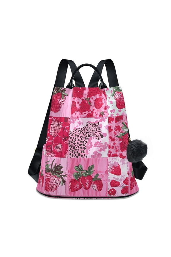 Pink Cheetah Strawberries Travel Laptops Backpack for Women Anti-theft Casual Work Bag Daypack Lightweight Laptop Bag