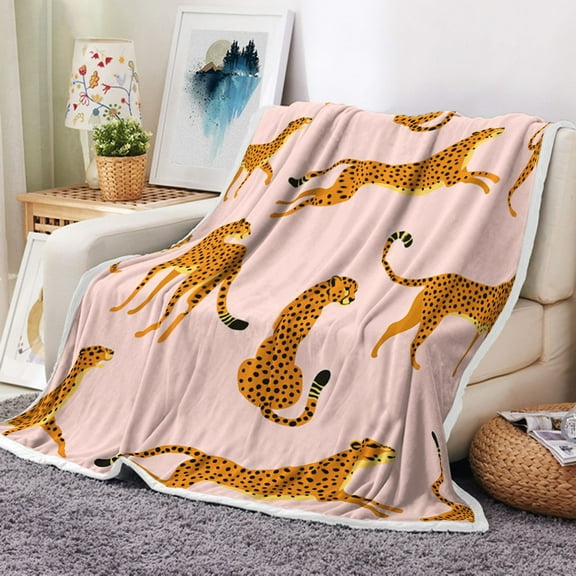 Pink Cheetah Throw Blanket, Cute Leopard Print Women Girls, Flannel Bed Throw Blanket, Plush Warm Throw Blankets for Couch Sofa Bed Throws Gozy Sofa Bed Camping Travel