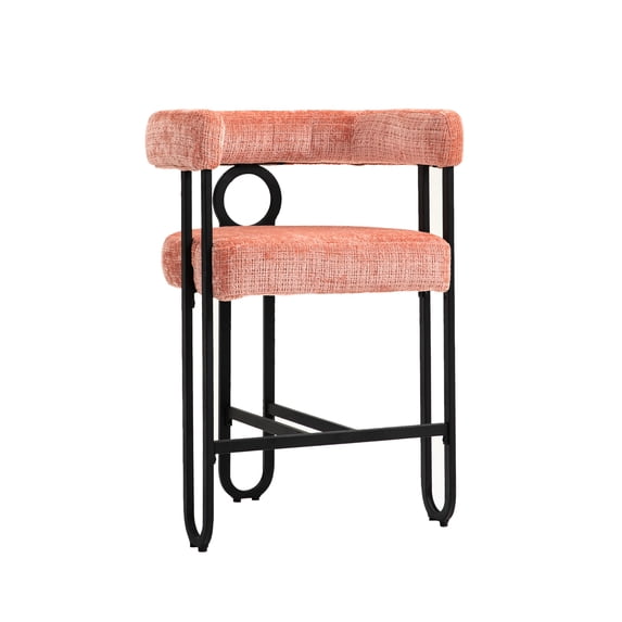Pink Chenille Bar Stools Of 1. Modern Design With Padded Back, Thick Cushion & Metal Legs For Pub, Club, Kitchen 1 Stools. With Comfy ,