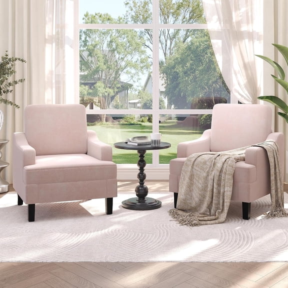 Pink Chenille Scooped Comfy Accent Armchairs Set of 2 | Sturdy wood & iron frame, Mid century modern, Easy assembly, Great for living room, bedroom or reading nook
