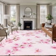 thumbnail image 1 of Pink Cherry Area Rugs 5'x8', Washable Small Throw Rugs for Classroom Bedroom, Spring Botanical Blossoms Flowers Floral Indoor Outdoor Rug Non-Slip Low Pile Carpet Runner Reversible Floor Mats, 1 of 8