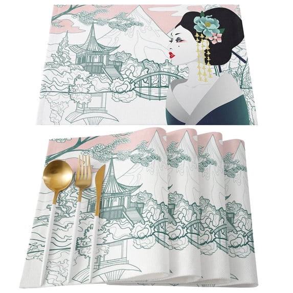 Pink Cherry Blossom 4/6pcs Table Pad Mats for Dining Table Home Kitchen Decor Accessories Linen Placemats Coaster