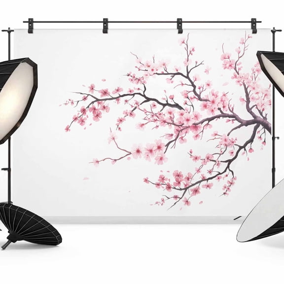 Pink Cherry Blossom Backdrop for Photoshoot,Photography Photo Studio Background Wall Backdrop,Spring Branches Floral Watercolor Back Drop Banner Panel for Portraits Wedding Party Live Streaming 8x6Ft