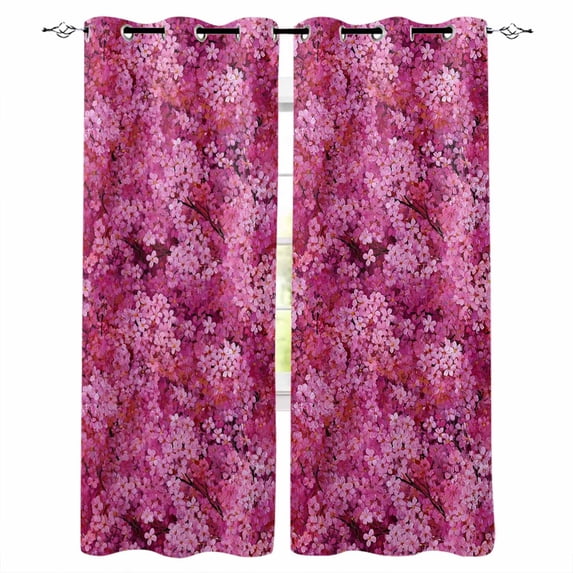 Pink Cherry Blossom Black Out Curtains 54 Inch Long, Short Curtains for Small Window, Spring Flowers Modern Abstract Art Room Darkening Farmhouse Window Curtains for Kitchen Bedroom 42"x54" 2 Panels