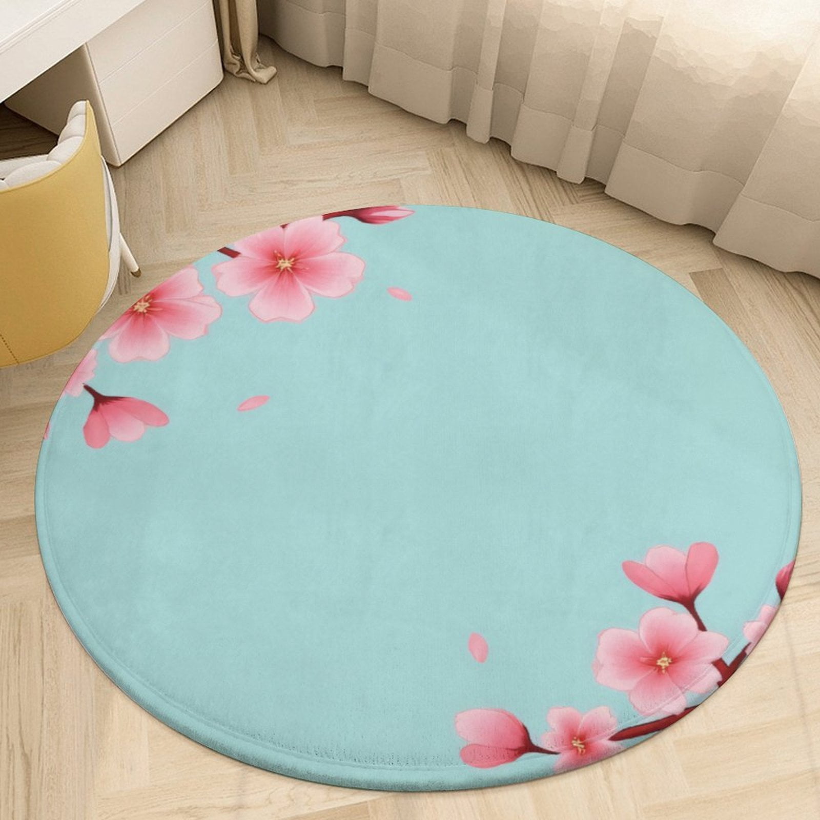 Pink Cherry Blossom Branches Round Area Rugs for Bedroom Living Room ...